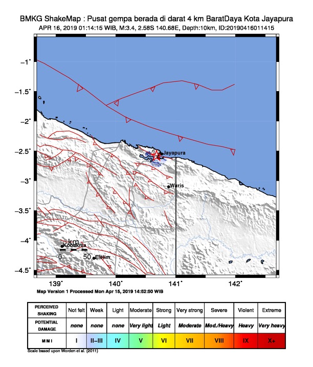 image of GEMPABUMI TEKTONIK M 3.4 MENGGUNCANG WILAYAH JAYAPURA, TIDAK BERPOTENSI TSUNAMI